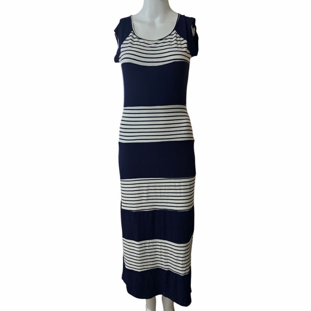Navy and White Striped Maxi Dress Medium